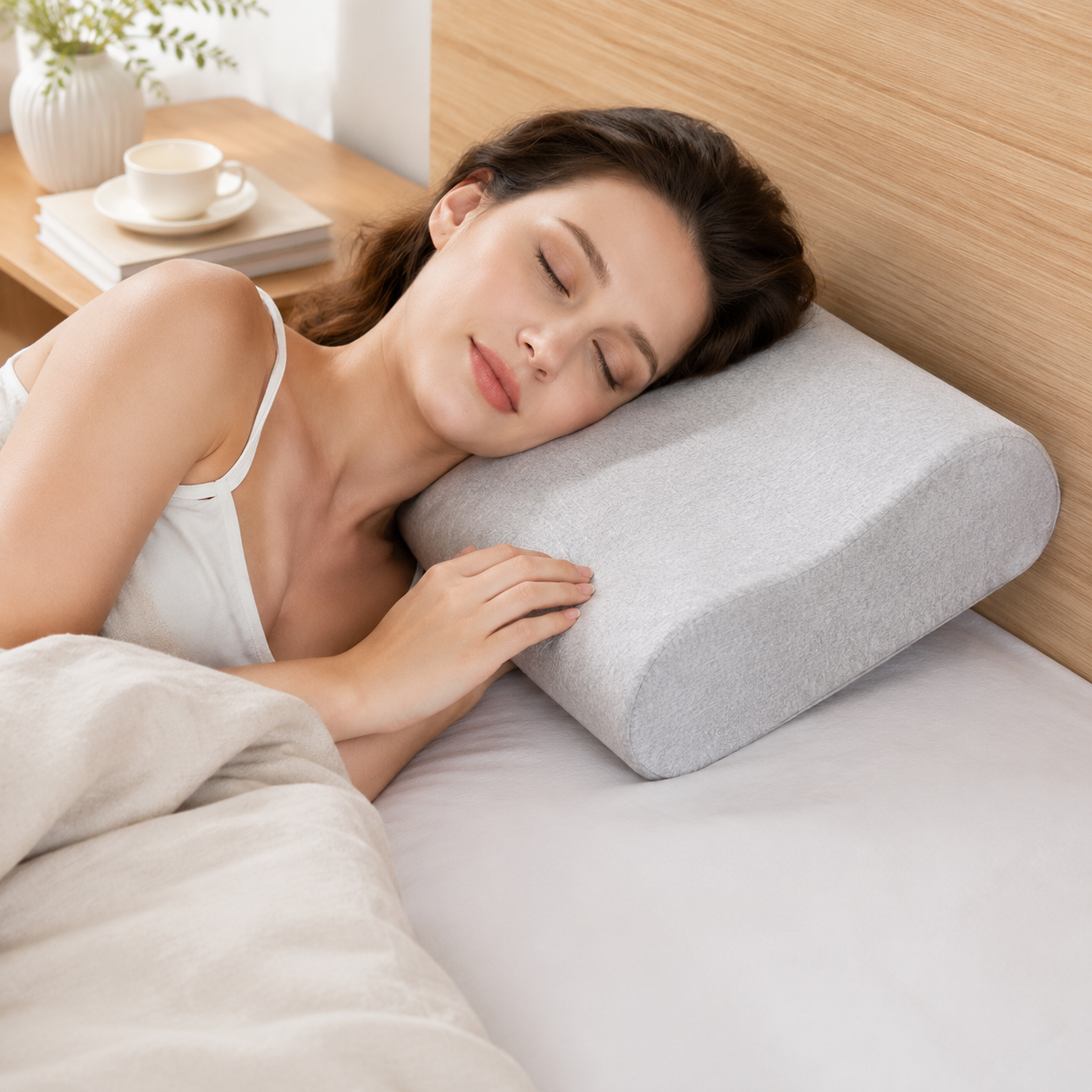 2 Pack Wave Shaped Contour Memory Foam Pillow with Washable Bamboo Fibre Covers - 3-5 Second Slow Rebound and High Low Neck Support for Back and Side Sleepers, 60 x 40 CM / F51 Style