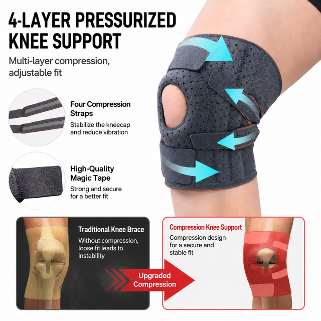 Grey and Purple Breathable Sports Knee Brace 1 Pair - Adjustable Open Patella Support with 4 Spring Stabilisers, Compression Straps, Moisture-wicking Lining and Non Slip Design for Running Gym Cycling