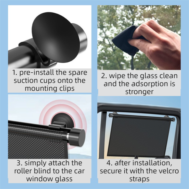 1 Pair Retractable Car Side Window Sun Shade (45 x 50CM) - 6 Layer Vinyl Insulation Reflective Roller Blinds, One Click Auto Rewind, One-Way Privacy, Universal Suction Cup & Velcro Fit
