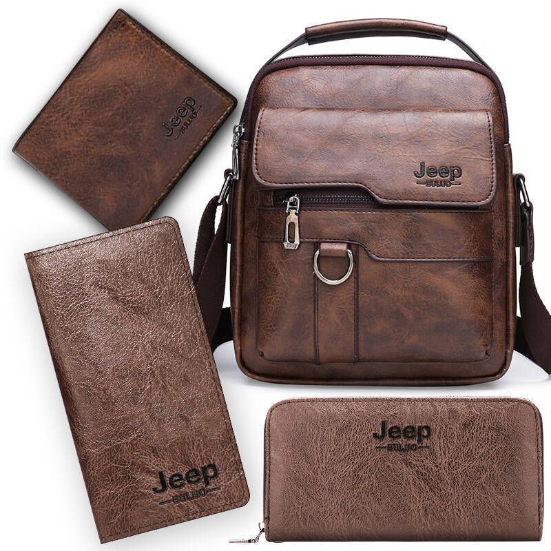 4PCS Brown Retro Business Casual Bag Set with Soft PU Leather Messenger Bag, Handbag, Long & Short Wallet - Large Capacity Multi Compartments and Structured Shape for 8