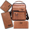 4PCS Khaki Retro Business Casual Bag Set with Soft PU Leather Messenger Bag, Handbag, Long & Short Wallet - Large Capacity Multi Compartments and Structured Shape for 8" Ipad Phone Umbrella Cup