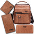 4PCS Khaki Retro Business Casual Bag Set with Soft PU Leather Messenger Bag, Handbag, Long & Short Wallet - Large Capacity Multi Compartments and Structured Shape for 8" Ipad Phone Umbrella Cup