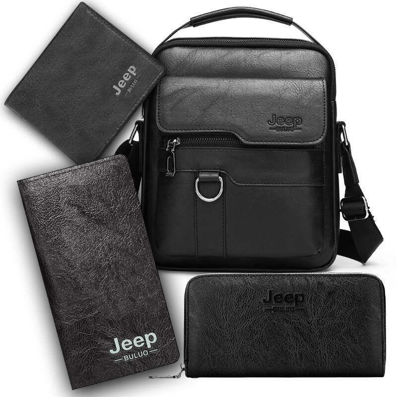 4PCS Black Retro Business Casual Bag Set with Soft PU Leather Messenger Bag, Handbag, Long & Short Wallet - Large Capacity Multi Compartments and Structured Shape for 8