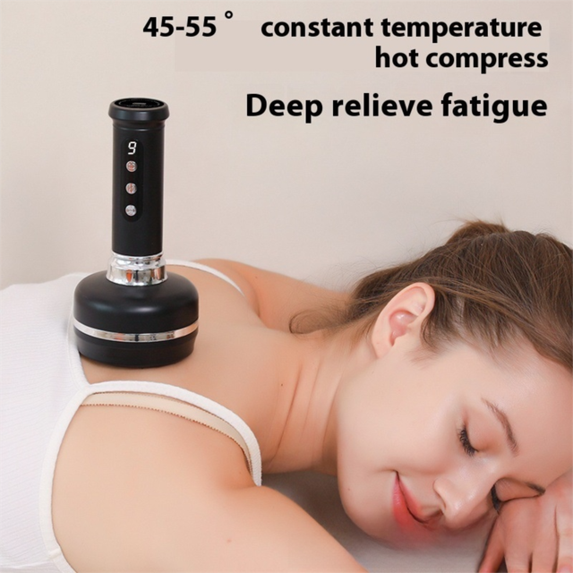 Electric Heated Gua Sha Massager(Black 1800mAh) - USB Rechargeable Red Light Cupping Device with 8 Magnetic Rollers, 30-Level Negative Pressure & Temp, LCD Display, One Key Relief and 15-Minute Timer