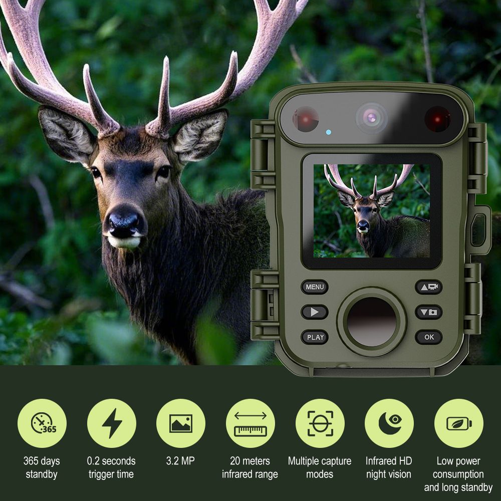 32MP 1080P Infrared Night Vision Scouting Camera, IP66 Waterproof Outdoor Wildlife Sensor Camera with 2