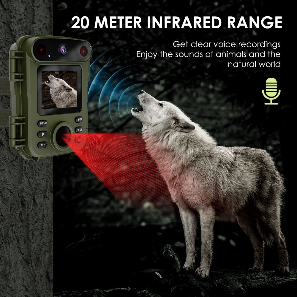 32MP 1080P Infrared Night Vision Scouting Camera, IP66 Waterproof Outdoor Wildlife Sensor Camera with 2