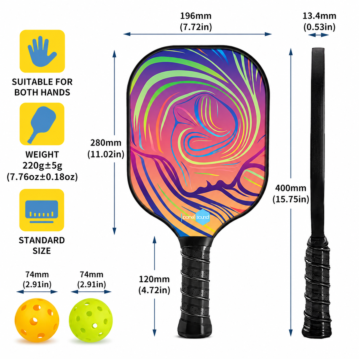 PS Series Colorful Textured Fiberglass Pickleball Paddles Set with 2 Rackets, 4 Balls and Portable Carry Bag for Indoor and Outdoor Use, PS-003