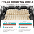 Beige Large Inflatable Universal Car Air Mattress with 2 Pillows, Pump and Storage Bag - Dual Zone Split Bed Soft Flocked Camping Travel Bed Integrated Head / Backrest Buffer for SUV MPV Long drives