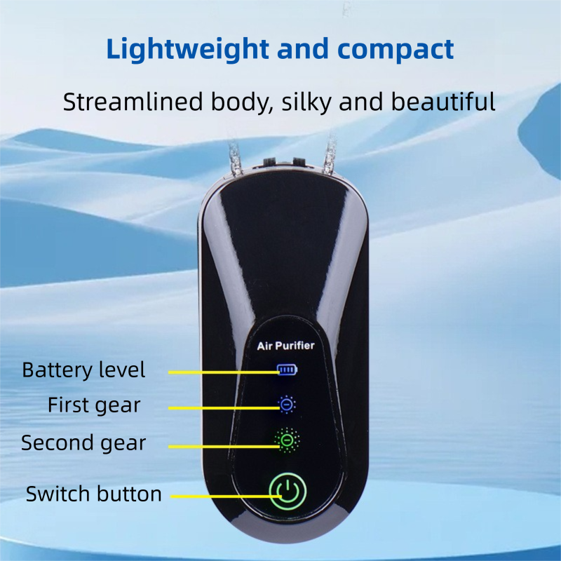 2PCS Black Wearable Air Purifier Necklace with 2 Adjustable Modes - Portable Mini Negative Ion Purifier, Filterless Zero Consumables, Type C Charging and Long Battery Life