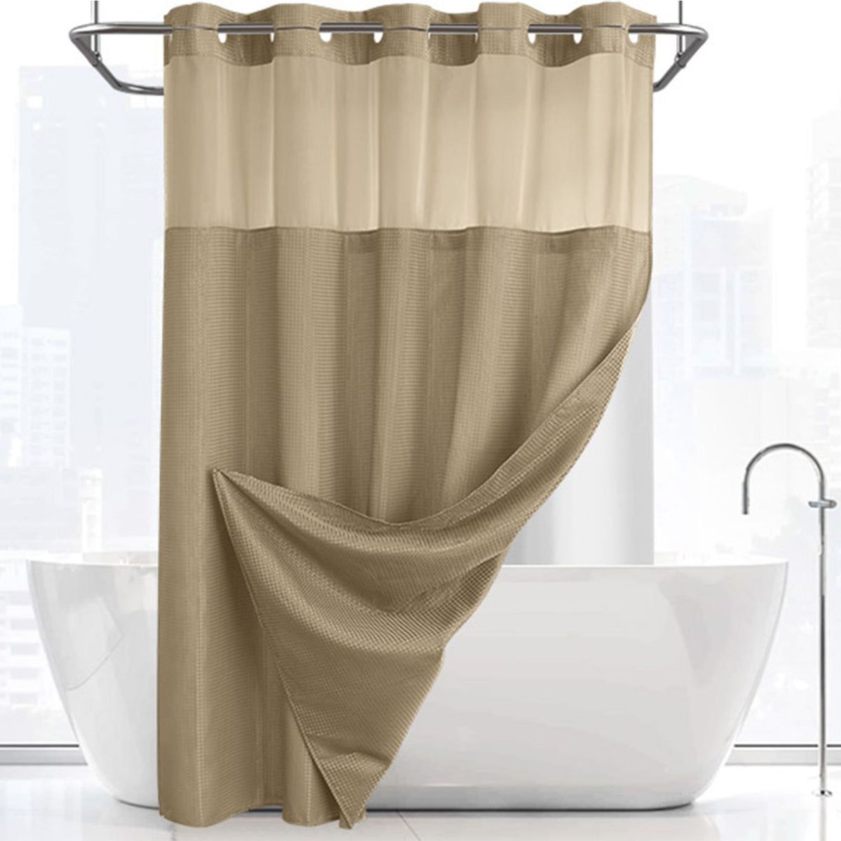 Khaki Hook Free Waffle Weave Shower Curtain (71 x 81