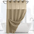 Khaki Hook Free Waffle Weave Shower Curtain (71 x 81") - Double Layer Curtain with Removable Waterproof Liner, Mesh Top Window, Magnetic Hem & Built-In Rings