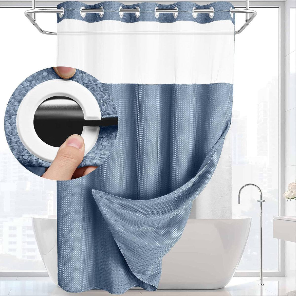 Blue Hook Free Waffle Weave Shower Curtain (71 x 75