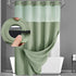 Green Hook Free Waffle Weave Shower Curtain (71 x 81") - Double Layer Curtain with Removable Waterproof Liner, Mesh Top Window, Magnetic Hem & Built-In Rings
