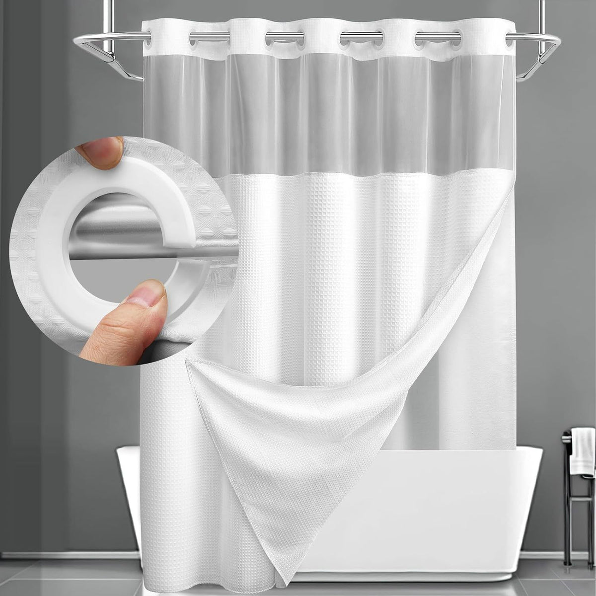 White Hook Free Waffle Weave Shower Curtain (71 x 75