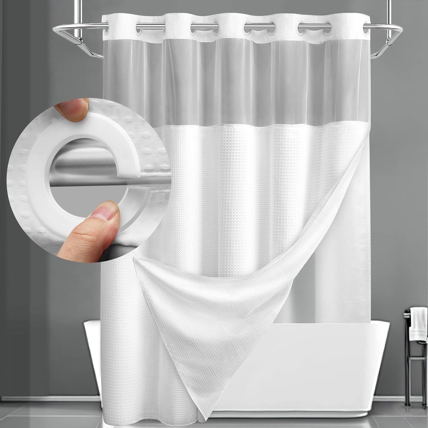 White Hook Free Waffle Weave Shower Curtain (71 x 81