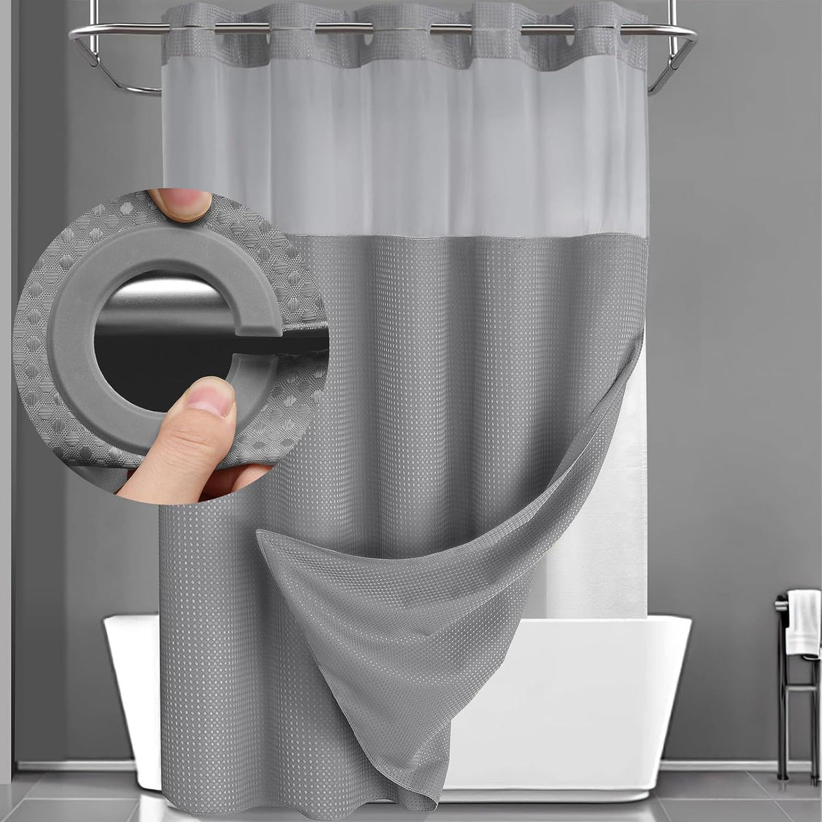 Grey Hook Free Waffle Weave Shower Curtain (71 x 75