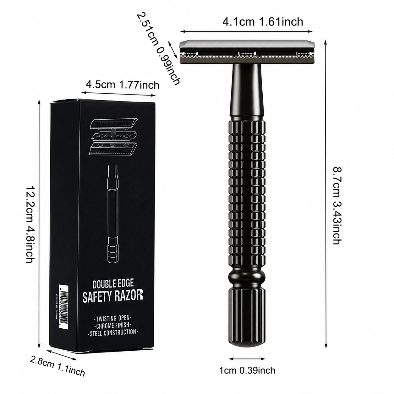Black Classic Double Edge Safety Razor Set - Vintage Metal Manual Shaving Razor with Stainless Steel Holder & 5 Replacement Blades