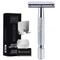 Silver Classic Double Edge Safety Razor Set - Vintage Metal Manual Shaving Razor with Stainless Steel Holder & 5 Replacement Blades