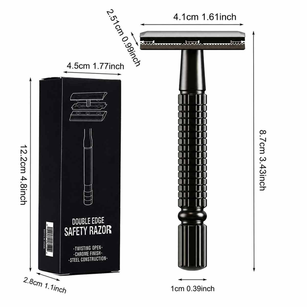 Silver Classic Double Edge Safety Razor Set - Vintage Metal Manual Shaving Razor with Stainless Steel Holder & 5 Replacement Blades