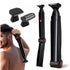 Black Men's Electric Back Shaver & Body Hair Trimmer - USB Rechargable 180° Foldable Long Handle Hair Groomer with 2 Detachable Stainless Steel Heads and Locking Button