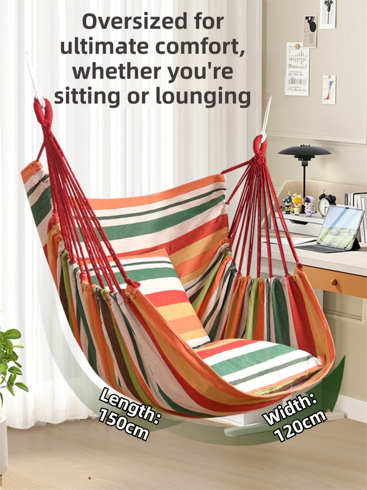 White Oversized Hanging Swing Chair Canvas Hammock (120 x 150 CM) - Portable Indoor & Outdoor Leisure Hammock Chair with Thickened Binding Ropes and Storage Bag