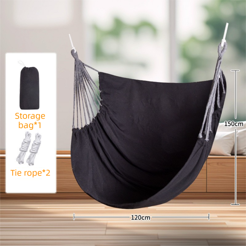 Black Oversized Hanging Swing Chair Hammock, 300g/m² Canvas, 150kg Cap.