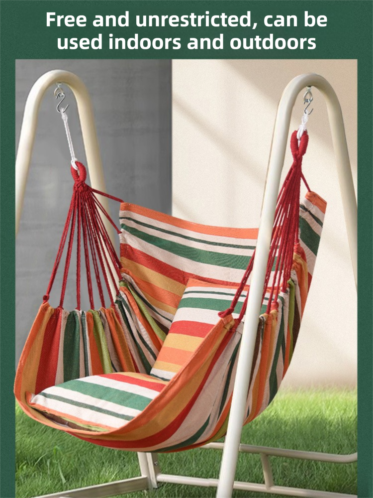 White Oversized Hanging Swing Chair Canvas Hammock + 2 Pack 45 x 45CM Pillows Set (120 x 150 CM) - Portable Indoor & Outdoor Thickened Leisure Hammock Chair with Binding Ropes and Storage Bag