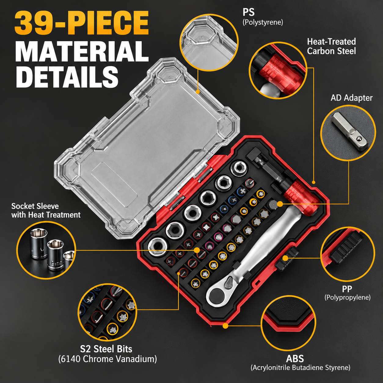 38-Piece Precision Screwdriver & Ratchet Wrench Set, CR-V Steel Storage Case
