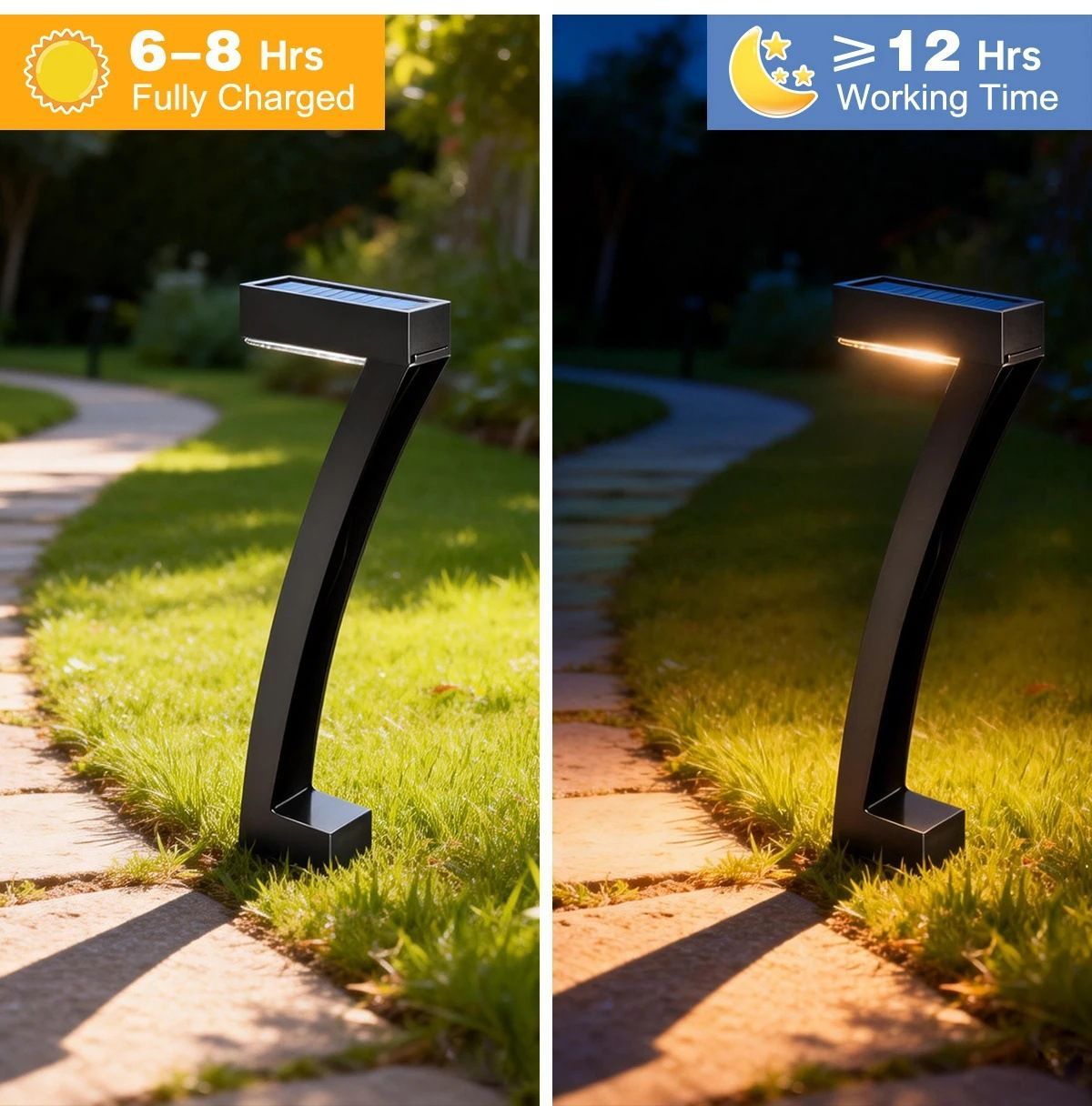 6-Pack "7"-Shaped Solar Pathway Lights, IP65 Waterproof, Auto Dusk-to-Dawn LED