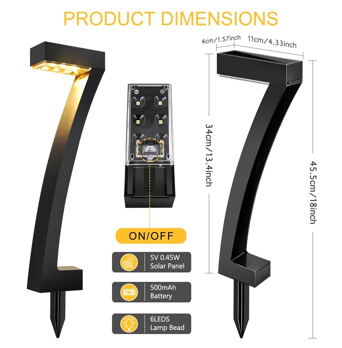 6-Pack "7"-Shaped Solar Pathway Lights, IP65 Waterproof, Auto Dusk-to-Dawn LED