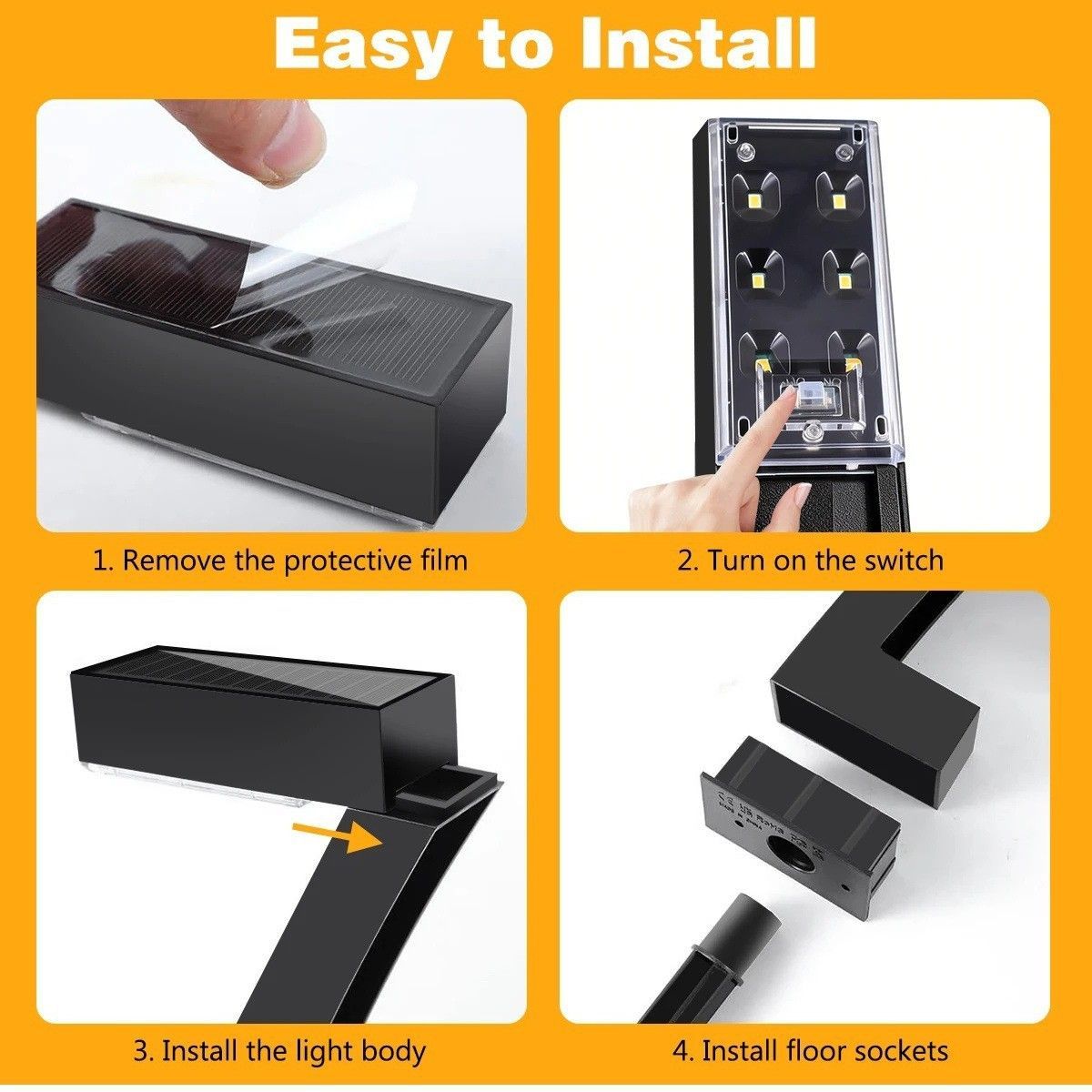 6-Pack "7"-Shaped Solar Pathway Lights, IP65 Waterproof, Auto Dusk-to-Dawn LED