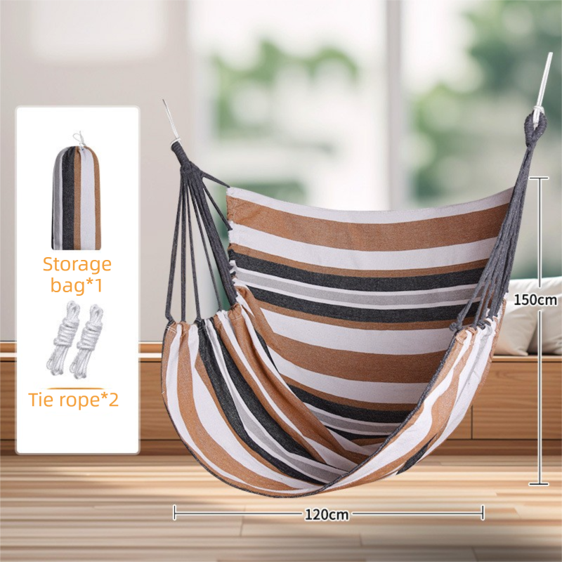 Khaki Stripes Oversized Hanging Swing Chair Hammock, 300g/m² Canvas, 150kg Cap.