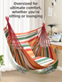 Orange Stripes Oversized Hanging Swing Chair Canvas Hammock (120 x 150 CM) - Portable Indoor & Outdoor Leisure Hammock Chair with Thickened Binding Ropes and Storage Bag