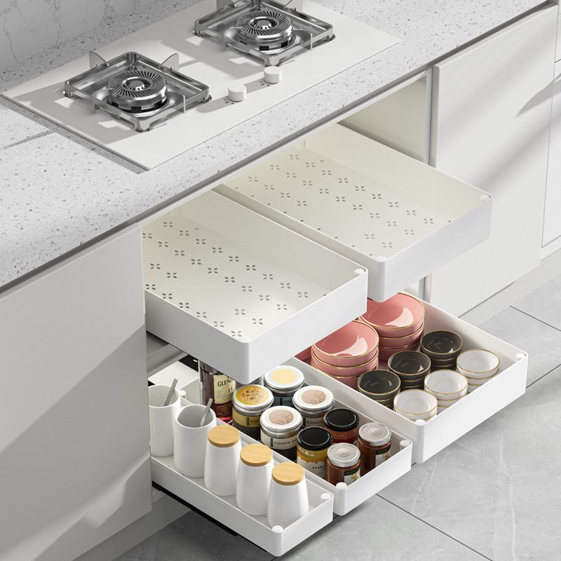 3 Pieces White Extended Pull Out Cabinet Organizer Set (Small + Medium + Large Tray) - Slide Out Drawer Shelves & Base Cabinet Storage Trays for Kitchen Spices, Bowls, and Cookware