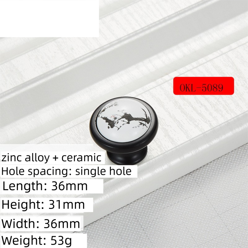 4 Pack Single Hole Ceramic & Matte Black Zinc Alloy Cabinet Knob & Handle - Vintage Ink Plum Blossom Style for Drawers and Cupboards