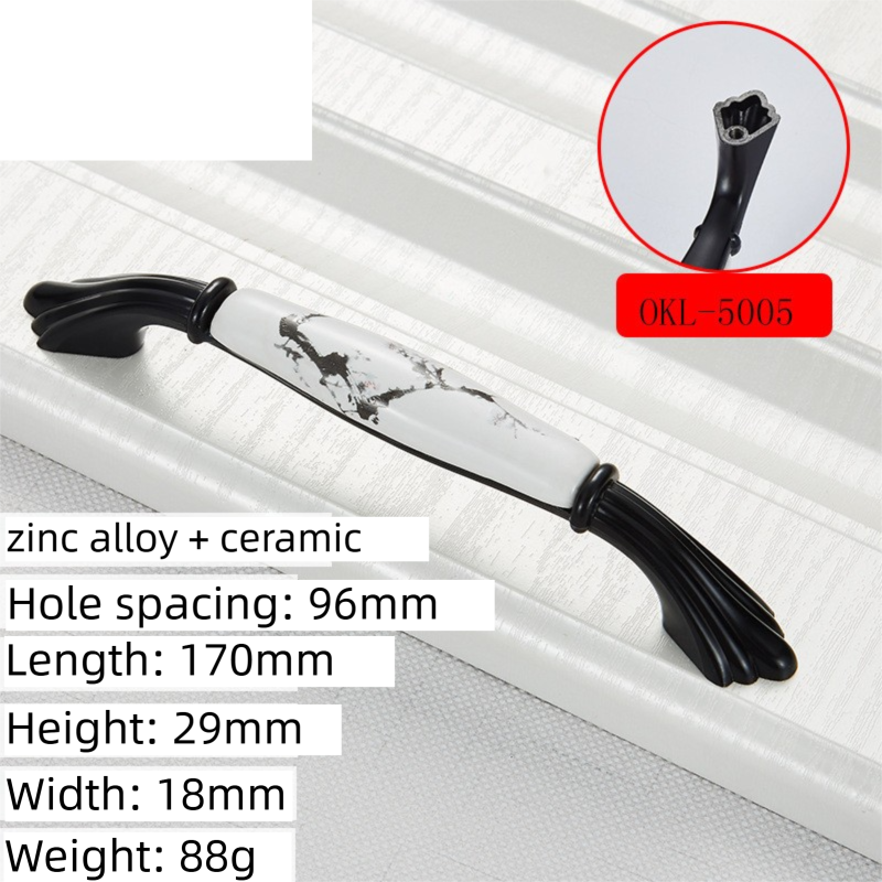 2 Pack Ceramic & Matte Black Zinc Alloy Cabinet Handle (Hole Spacing 96MM) - Vintage Ink Plum Blossom Style for Drawers and Cupboards, OKL-5005