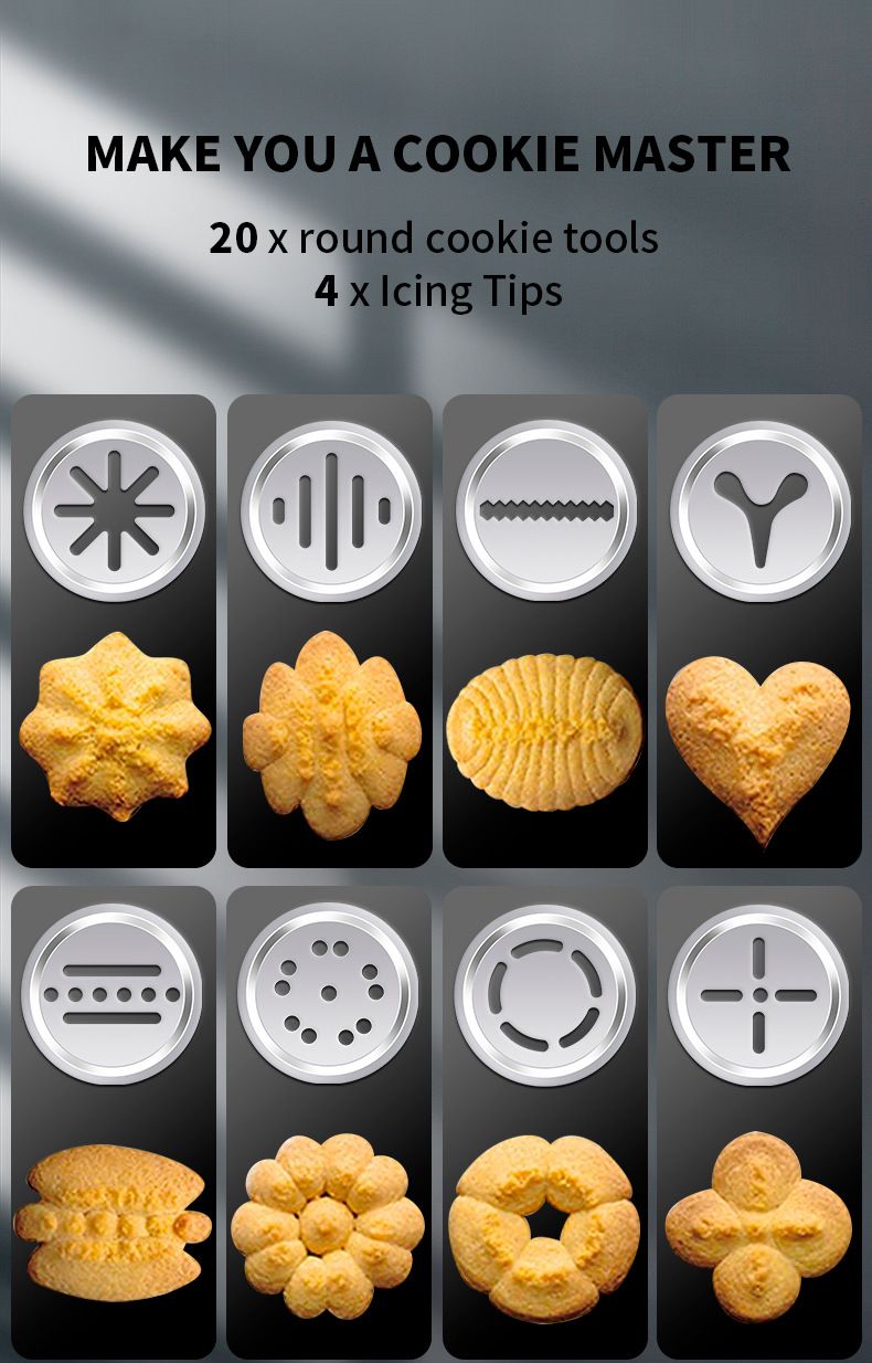 25PCS Mutifunctional Aluminum Alloy Cookie Press Set - DIY Biscuit Maker & Cake Icing Gun with 2-Gear Thickness and 20 Pattern Discs