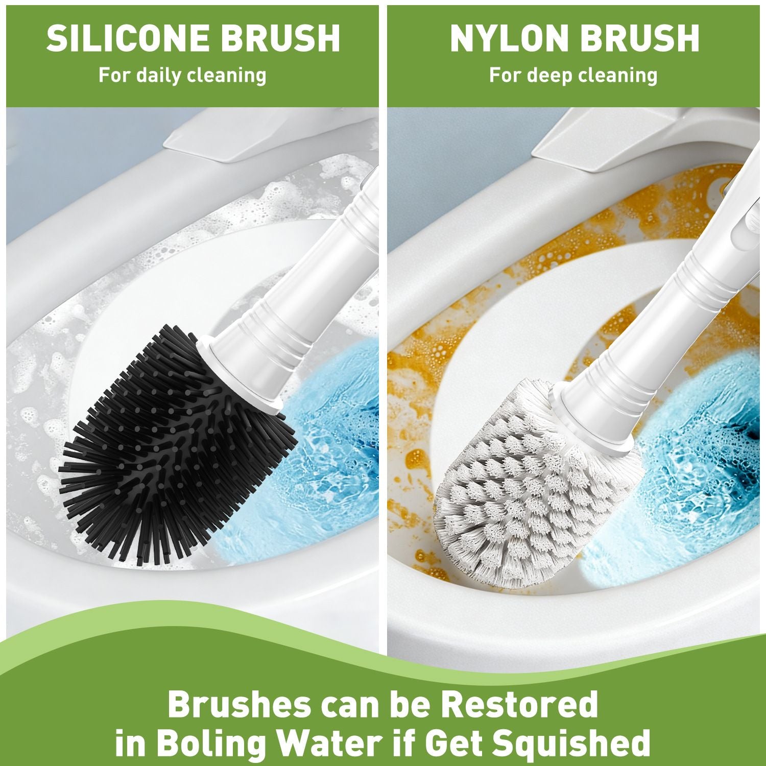 Electric Toilet Cleaning Brush Set (2 Brush Heads + 6 Disposable Cleaning Heads) - 3 Section Detachable Long Handle Spin Scrubber with 2 Speeds, Digital Battery Display and Storage Base