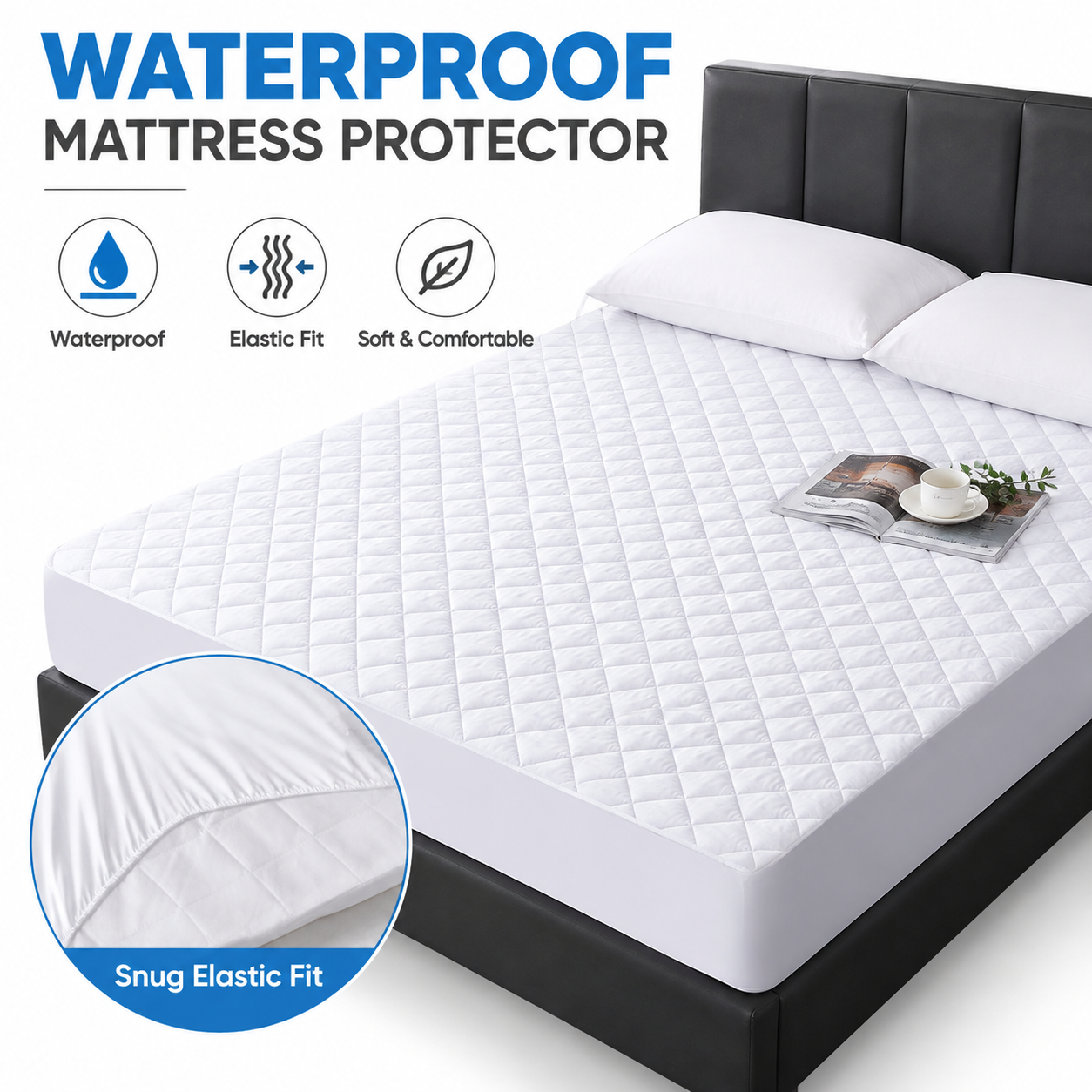 White Waterproof Quilted Mattress Protector (Full 137 x 190 + 36 CM) - 4 Layer Breathable & Soft Mattress Cover with 360 Degree Elastic Fitted Skirt and Deep Fitted Skirt
