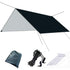 Black 300 x 300cm Waterproof Camping Tarp Shelter Set - Silver Coated Sun Protection, Storage Bag, 6 Guy Ropes and 6 Ground Pegs for Camping, Beach & Outdoor Shade