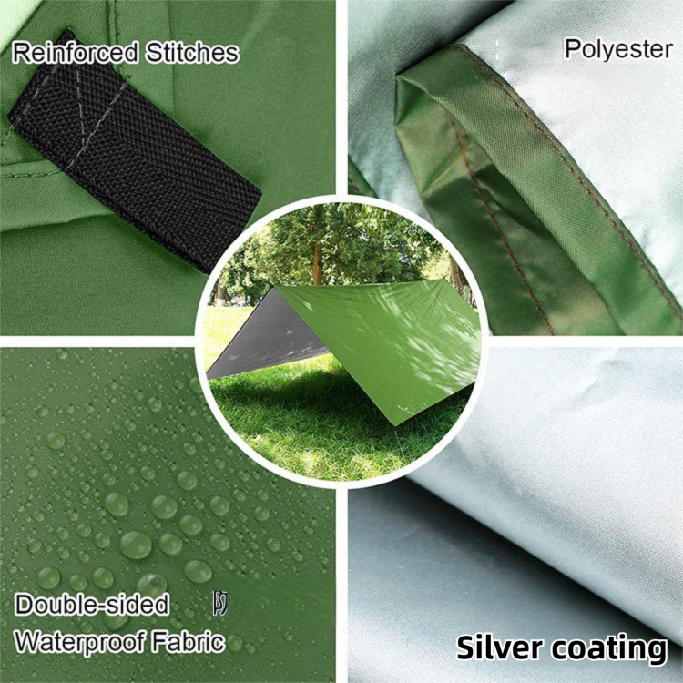 Black 300 x 300cm Waterproof Camping Tarp Shelter Set - Silver Coated Sun Protection, Storage Bag, 6 Guy Ropes and 6 Ground Pegs for Camping, Beach & Outdoor Shade