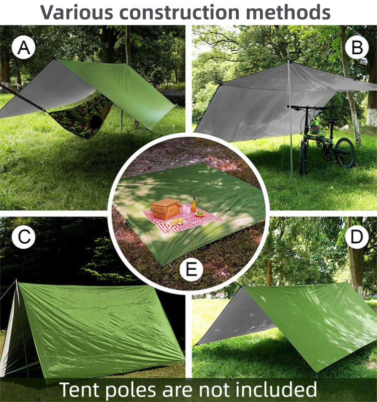 Black 300 x 300cm Waterproof Camping Tarp Shelter Set - Silver Coated Sun Protection, Storage Bag, 6 Guy Ropes and 6 Ground Pegs for Camping, Beach & Outdoor Shade