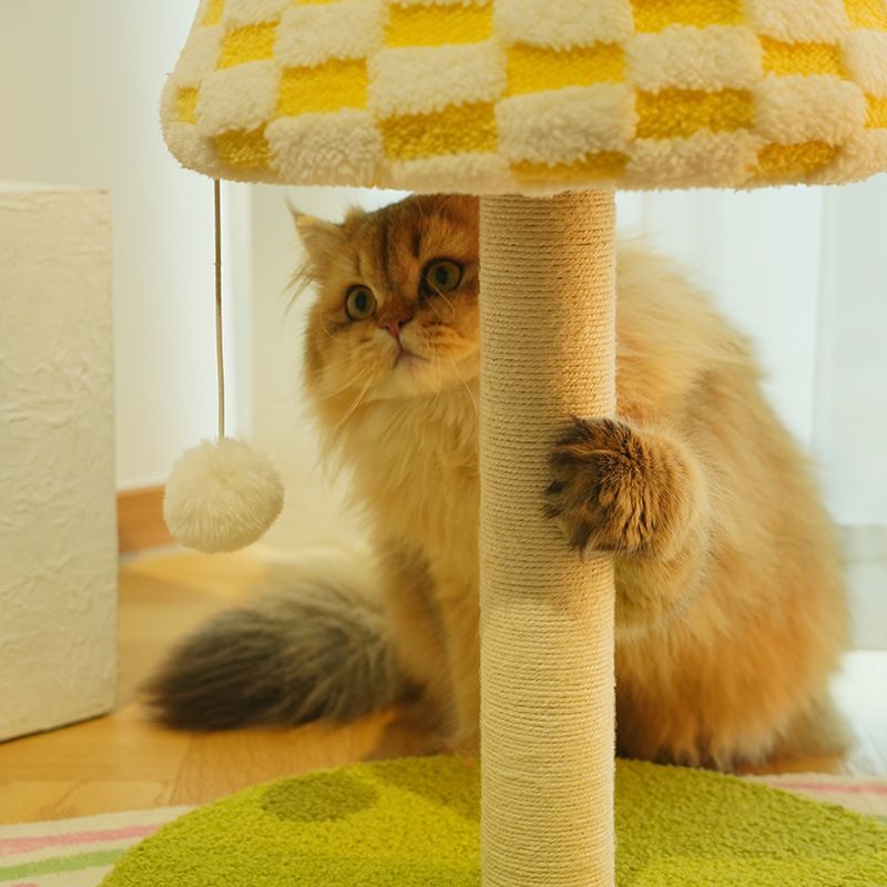 Plush Checkerboard Lamp Style Cat Scratching Post - 53 x 37.5 cm Extra Large Standing Cat Scratcher & Home Decor with Hemp Rope Post, Wide Stable Base and Hanging Ball Toy