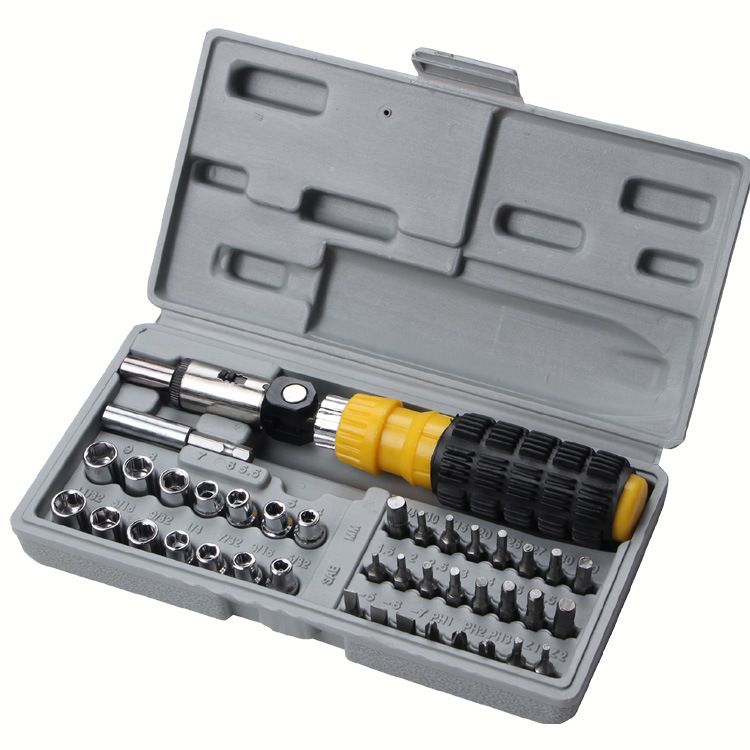 41-Piece Ratchet Screwdriver and Socket Set - Steel Multi-Bit Hand Tool Kit with Magnetic Driver, Rubber Bit Holder and Portable Storage Case for Home and Car