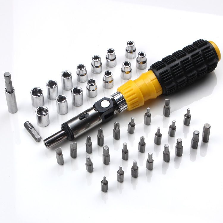 41-Piece Ratchet Screwdriver and Socket Set - Steel Multi-Bit Hand Tool Kit with Magnetic Driver, Rubber Bit Holder and Portable Storage Case for Home and Car