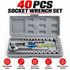 40-Piece Socket Wrench Set for Car Motorcycle Repair - 45# Steel Metric and SAE Ratchet Tool Kit with 1/4in and 3/8in Sockets, Extension Bar and Portable Case