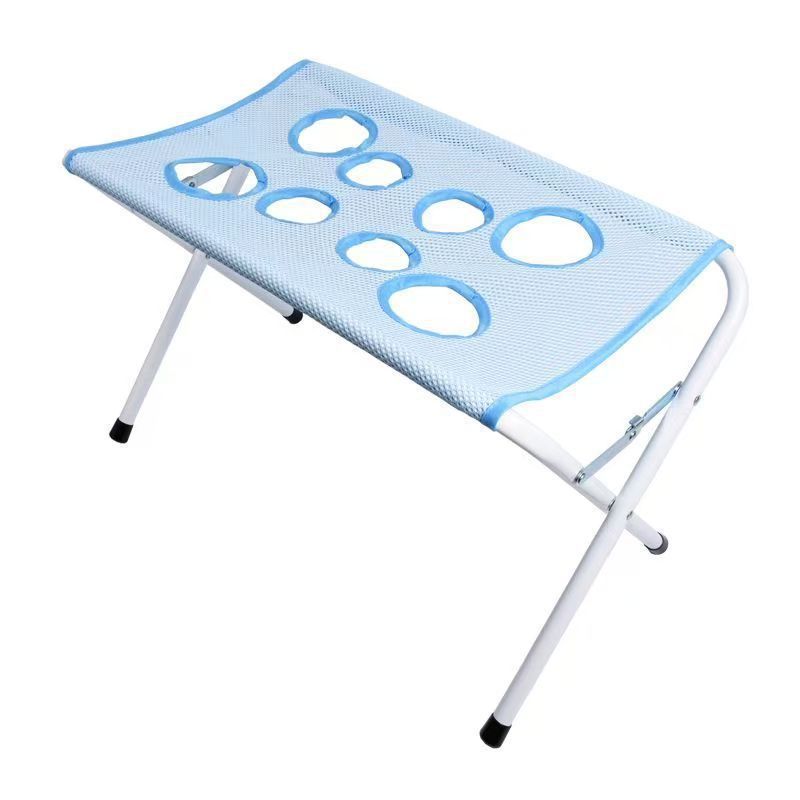 Blue Foldable Pet Grooming Hammock Stand with Adjustable Ribbon & Reinforced Frame - 8-Hole Mesh Anti-Slip Raised Support for Cat Dog Bathing and Nail Trimming (60 x 33 x 40cm)