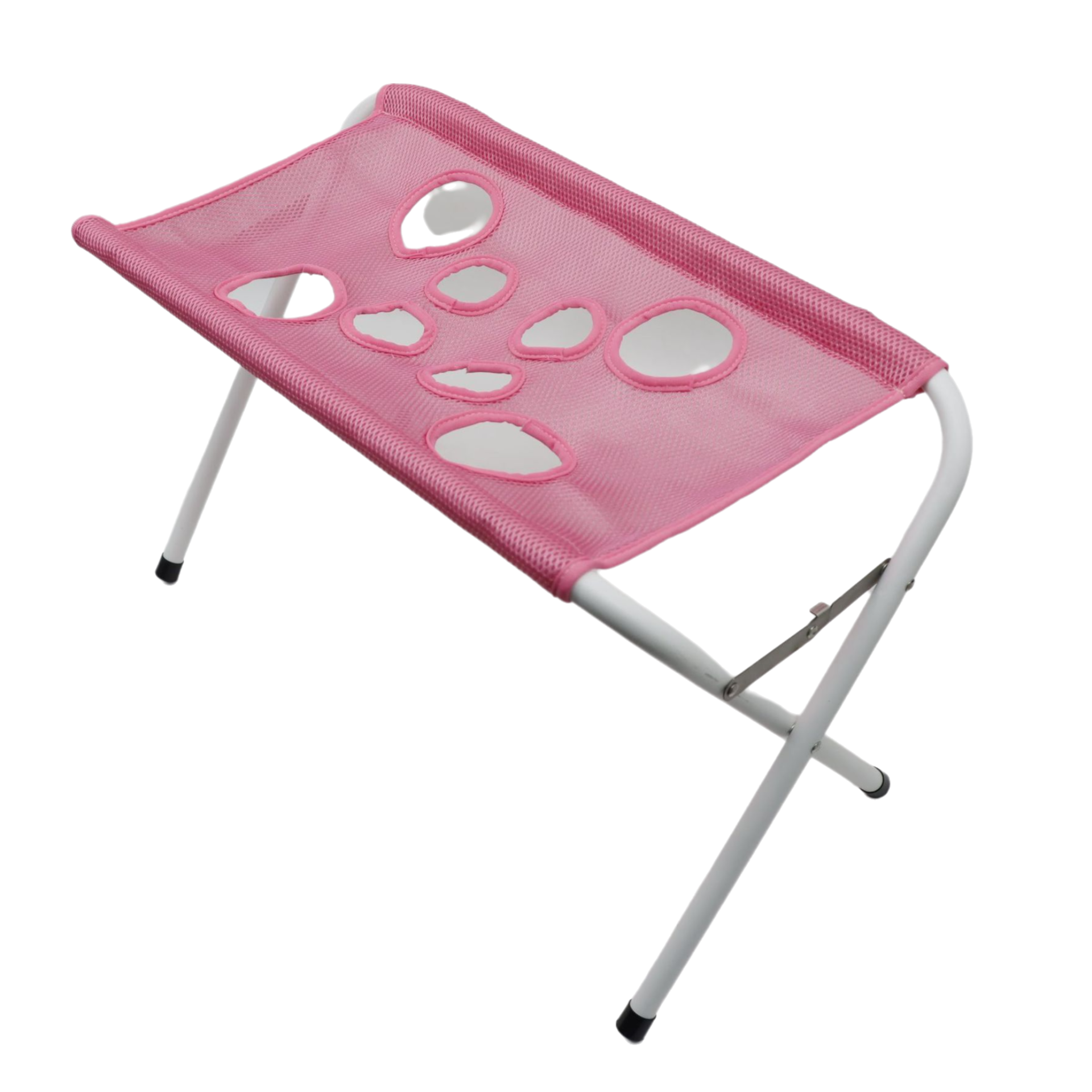 Pink Foldable Pet Grooming Hammock Stand with Adjustable Ribbon & Reinforced Frame - 8-Hole Mesh Anti-Slip Raised Support for Cat Dog Bathing and Nail Trimming (60 x 33 x 40cm)