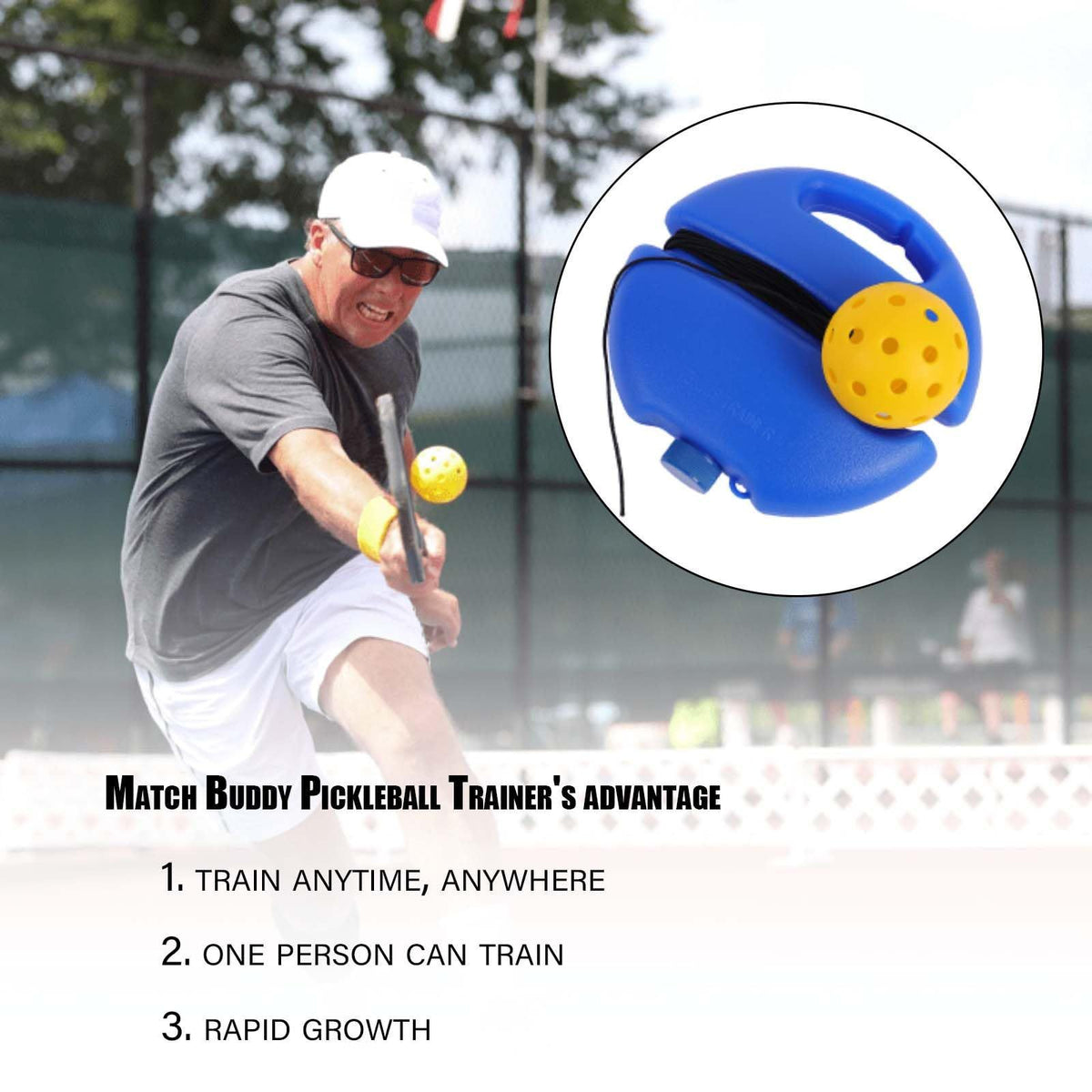 4-Piece Green Pickleball Training Set - Lightweight Fibreglass Paddle with TPU Edge, Rebound Trainer Base, 2pcs 40-Hole Balls and 4m Training Cord for Outdoor Play