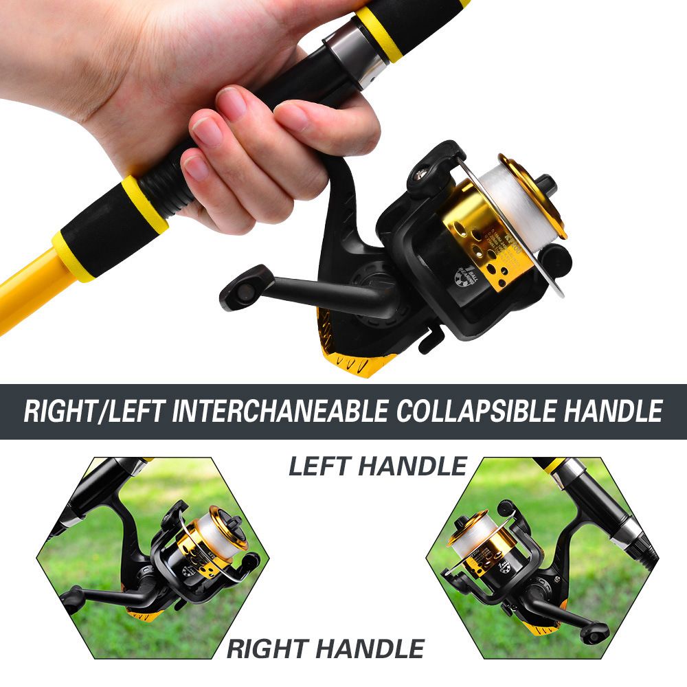 Black Blue Complete Telescopic Fishing Rod and Reel Kit for Beginners - 1.8M Portable 4 Section Spinning Rod with KF200 Reel, 45M Pre-Spooled Line, Lures and Tackle Accessories